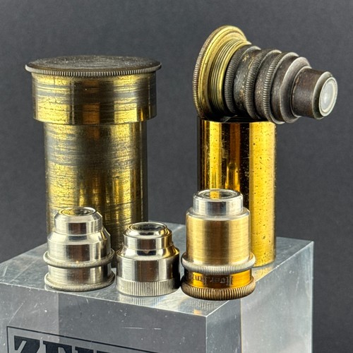 Lot antique brass microscope - brass,